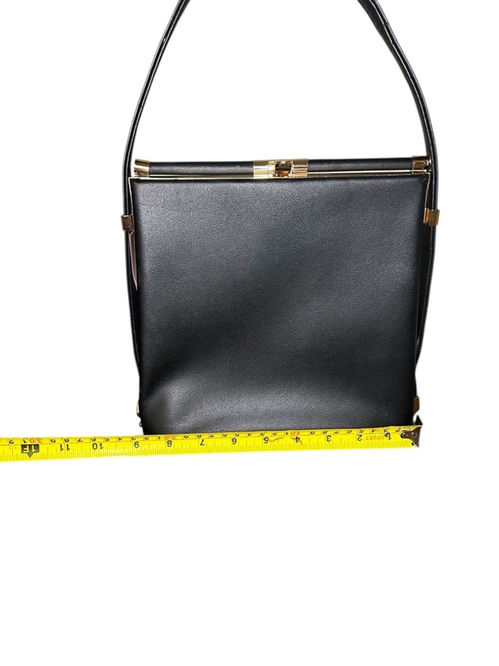 Minimalist and sleek Black Top-Handle Shoulder Bag with Gold Hardware - Picture 12 of 16